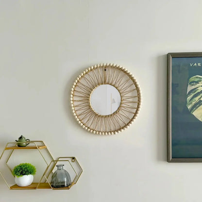 Nordic Hand-Woven Wall Hanging Mirror – Decorative Boho Home Accent - Besontique Home