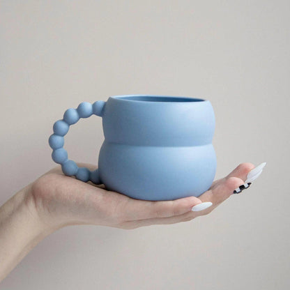 Nordic Home Ceramic Coffee Mug Cup (Beige/Blue/White) │ Handmade Art Milk Tea Cup │ Kitchenware - Besontique Home