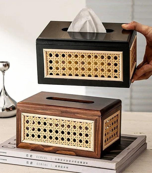 Nordic Rattan Tissue Box organizer │ Modern Japandi Napkin Holder Container Case - Besontique
