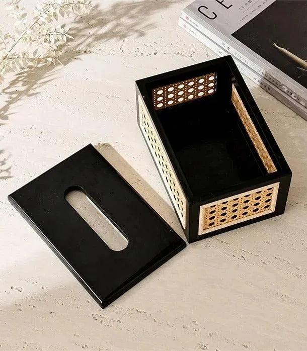 Nordic Rattan Tissue Box organizer │ Modern Japandi Napkin Holder Container Case - Besontique Home