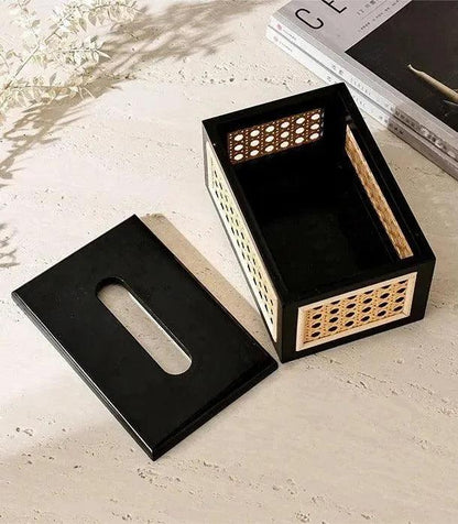 Nordic Rattan Tissue Box organizer │ Modern Japandi Napkin Holder Container Case - Besontique Home