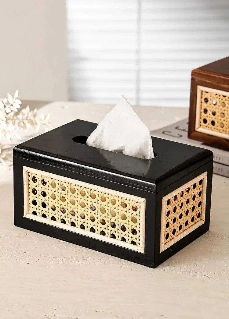 Nordic Rattan Tissue Box organizer │ Modern Japandi Napkin Holder Container Case - Besontique Home
