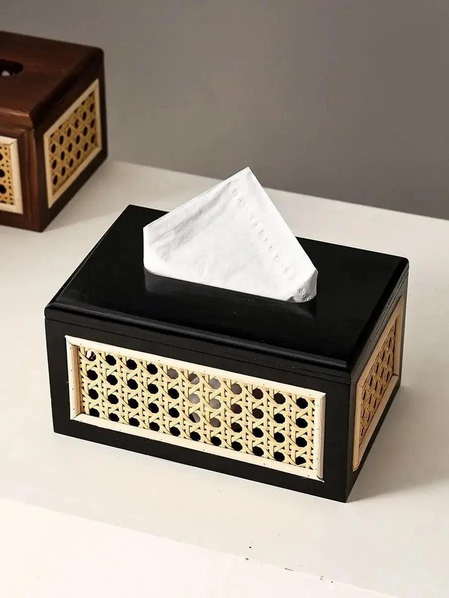 Nordic Rattan Tissue Box organizer │ Modern Japandi Napkin Holder Container Case - Besontique Home
