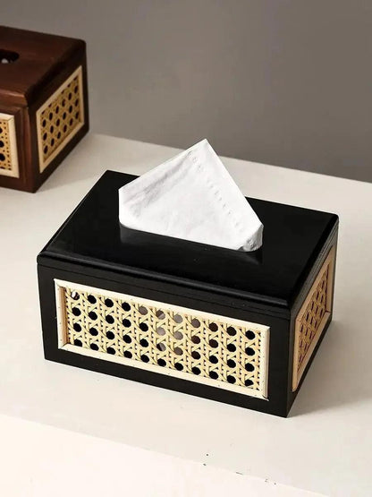 Nordic Rattan Tissue Box organizer │ Modern Japandi Napkin Holder Container Case - Besontique Home
