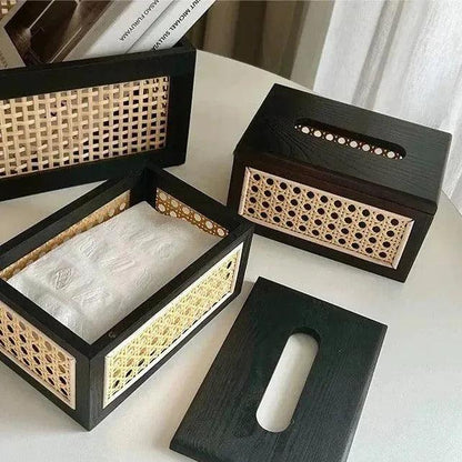 Nordic Rattan Tissue Box organizer │ Modern Japandi Napkin Holder Container Case - Besontique Home