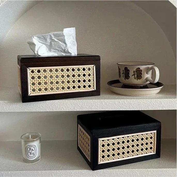 Nordic Rattan Tissue Box organizer │ Modern Japandi Napkin Holder Container Case - Besontique Home