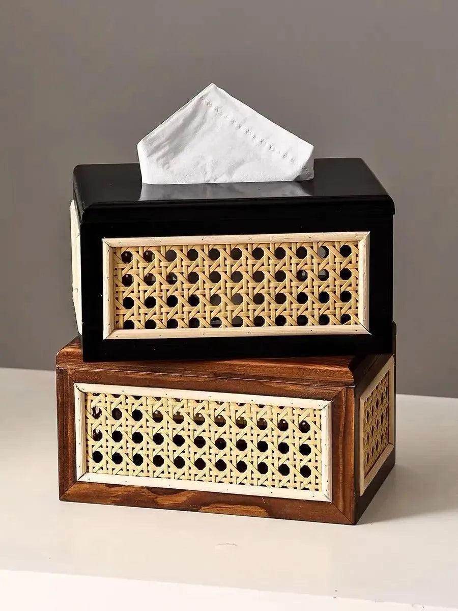 Nordic Rattan Tissue Box organizer │ Modern Japandi Napkin Holder Container Case - Besontique Home
