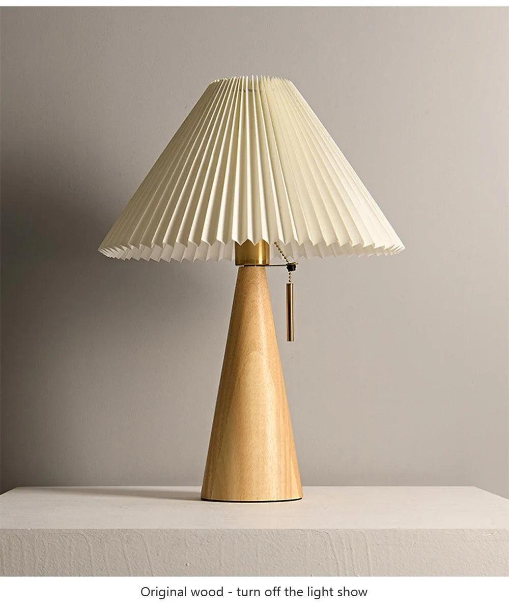 Nordic Solid Retro Pleated Table Lamp Light │ Wood Vintage Design Lighting For Home Decoration - Besontique Home