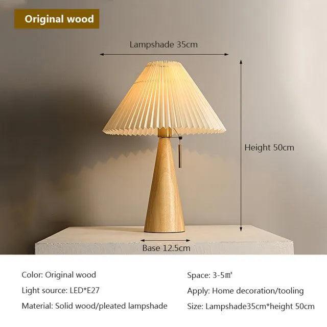 Nordic Solid Retro Pleated Table Lamp Light │ Wood Vintage Design Lighting For Home Decoration - Besontique Home