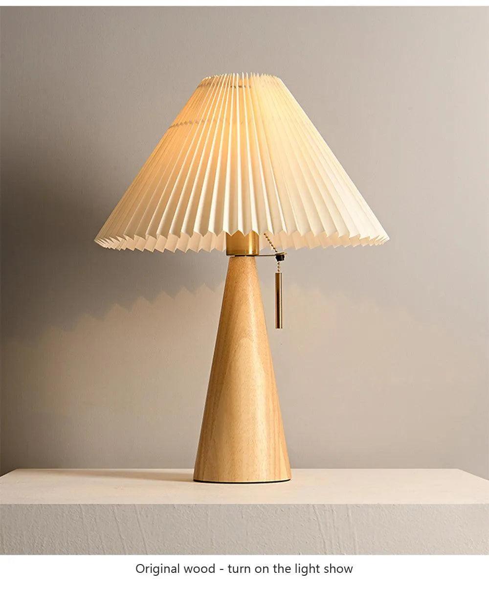 Nordic Solid Retro Pleated Table Lamp Light │ Wood Vintage Design Lighting For Home Decoration - Besontique Home