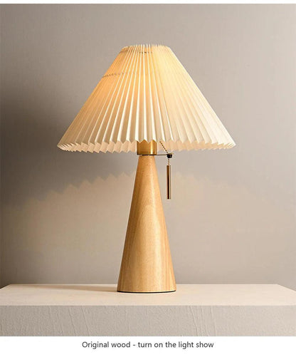 Nordic Solid Retro Pleated Table Lamp Light │ Wood Vintage Design Lighting For Home Decoration - Besontique Home