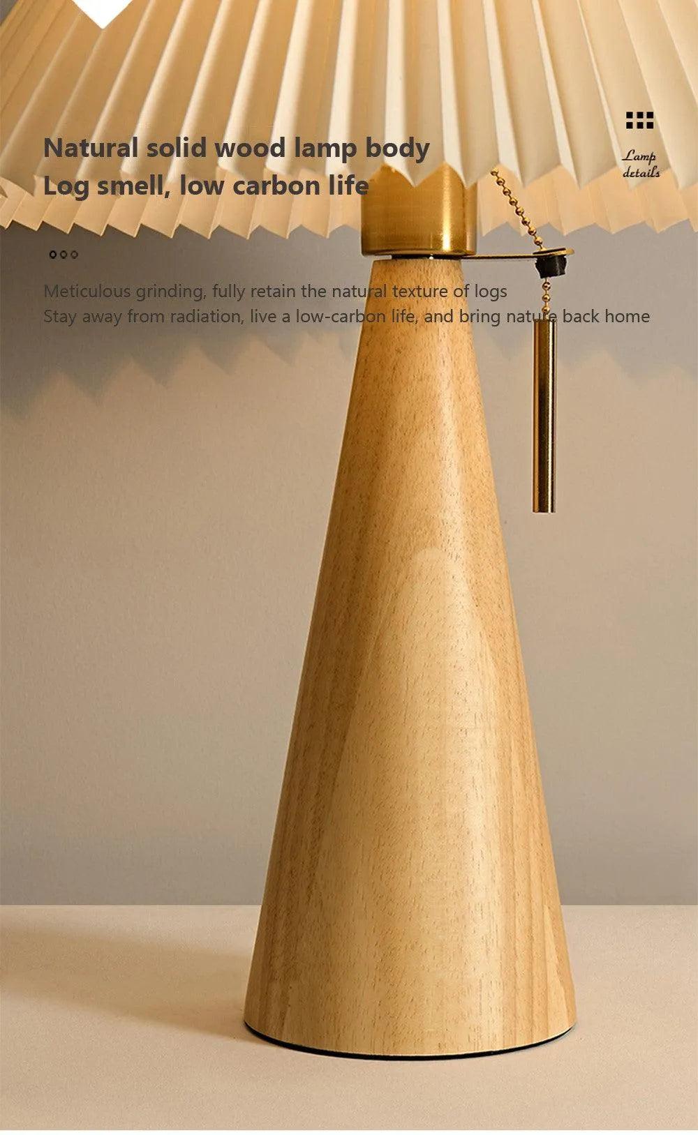 Nordic Solid Retro Pleated Table Lamp Light │ Wood Vintage Design Lighting For Home Decoration - Besontique Home