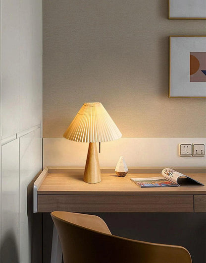 Nordic Solid Retro Pleated Table Lamp Light │ Wood Vintage Design Lighting For Home Decoration - Besontique Home