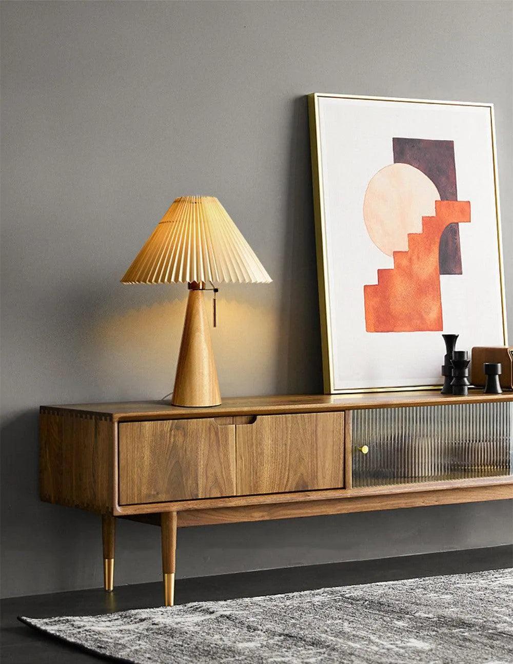 Nordic Solid Retro Pleated Table Lamp Light │ Wood Vintage Design Lighting For Home Decoration - Besontique Home