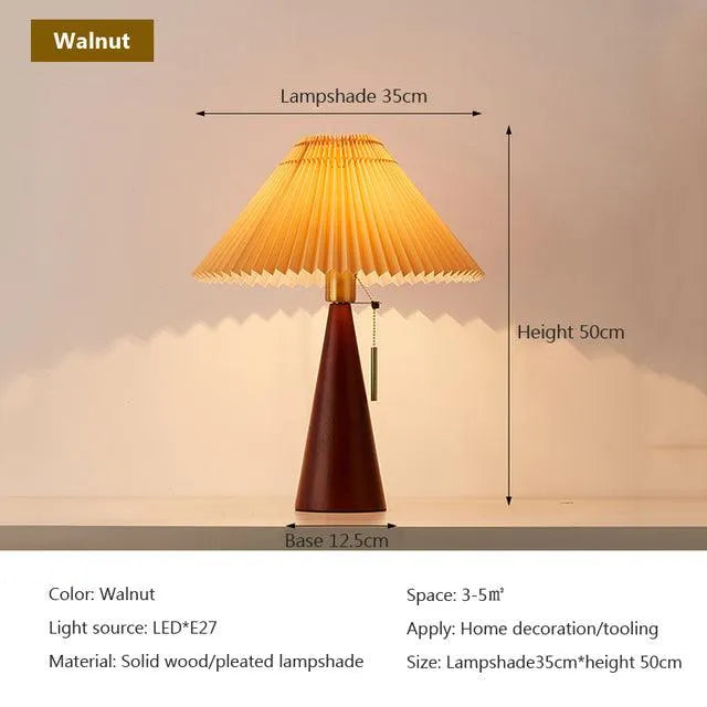 Nordic Solid Retro Pleated Table Lamp Light │ Wood Vintage Design Lighting For Home Decoration - Besontique Home