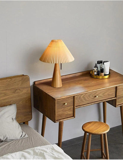 Nordic Solid Retro Pleated Table Lamp Light │ Wood Vintage Design Lighting For Home Decoration - Besontique Home