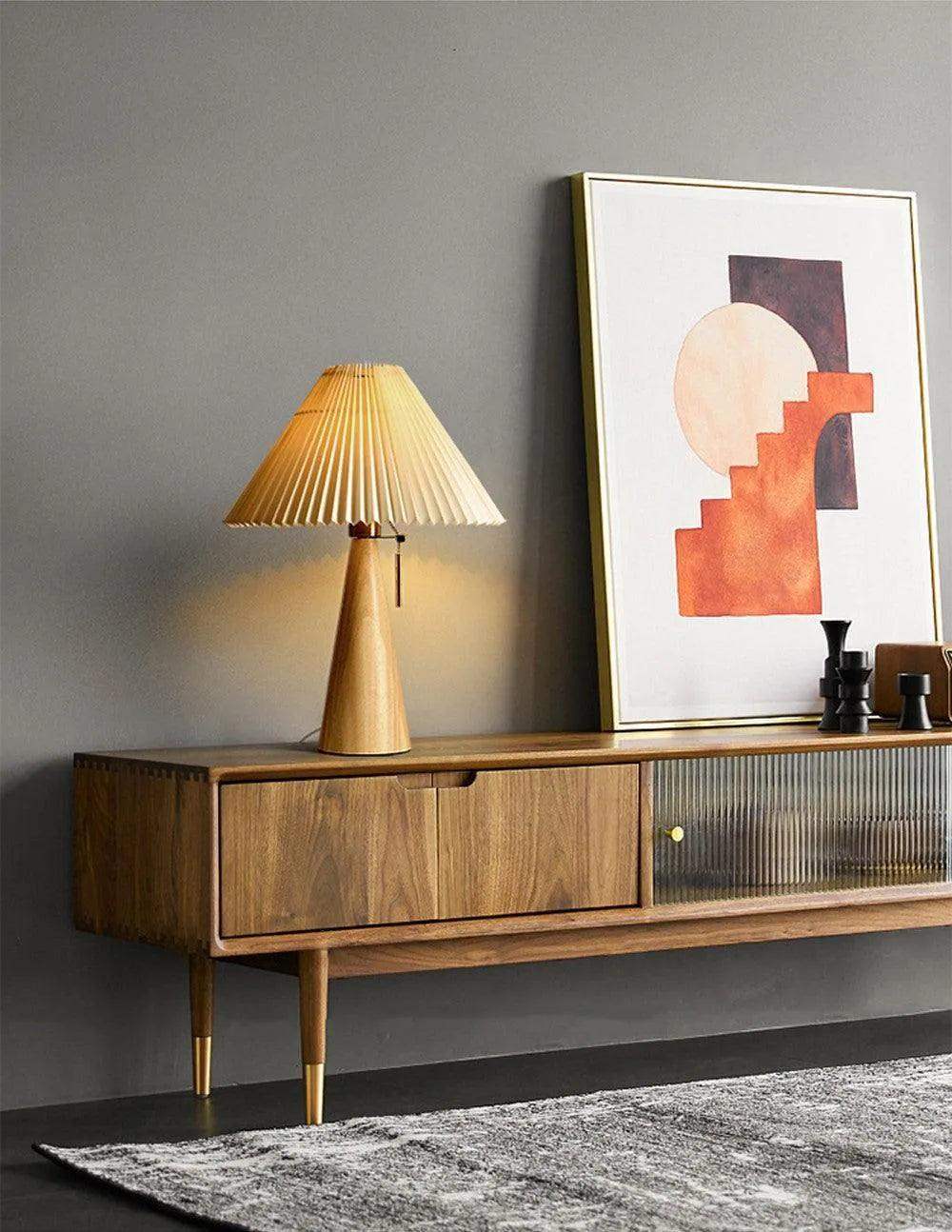 Nordic Solid Retro Pleated Table Lamp Light │ Wood Vintage Design Lighting For Home Decoration - Besontique Home