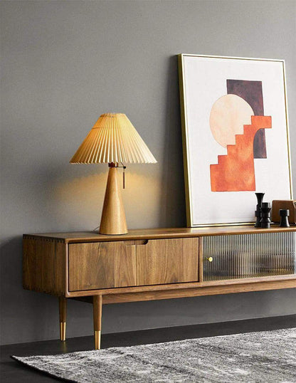 Nordic Solid Retro Pleated Table Lamp Light │ Wood Vintage Design Lighting For Home Decoration - Besontique Home