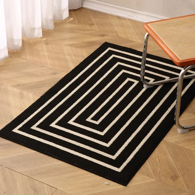 Nordic Style Black White Geometric Bedroom Floor Mat │ Classic Stripe Anti-slip Rug Doormat - Besontique