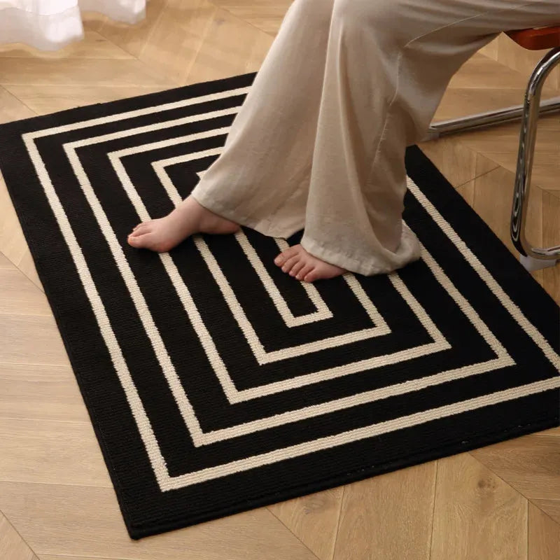 Nordic Style Black White Geometric Bedroom Floor Mat │ Classic Stripe Anti-slip Rug Doormat - Besontique