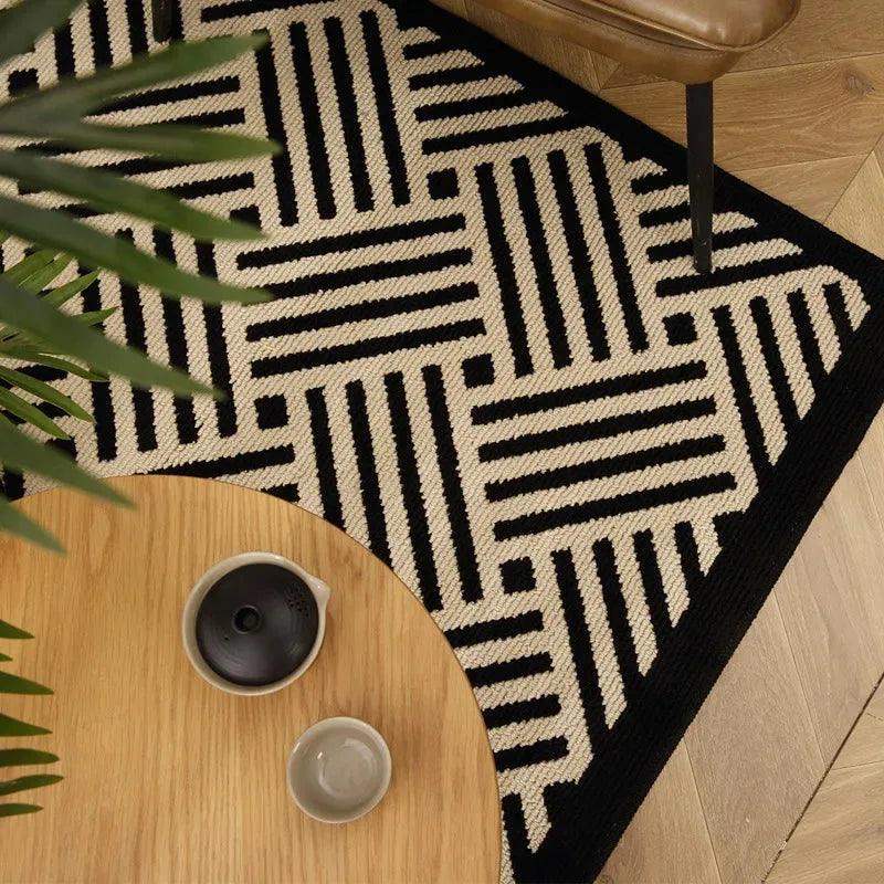 Nordic Style Black White Geometric Bedroom Floor Mat │ Classic Stripe Anti-slip Rug Doormat - Besontique Home