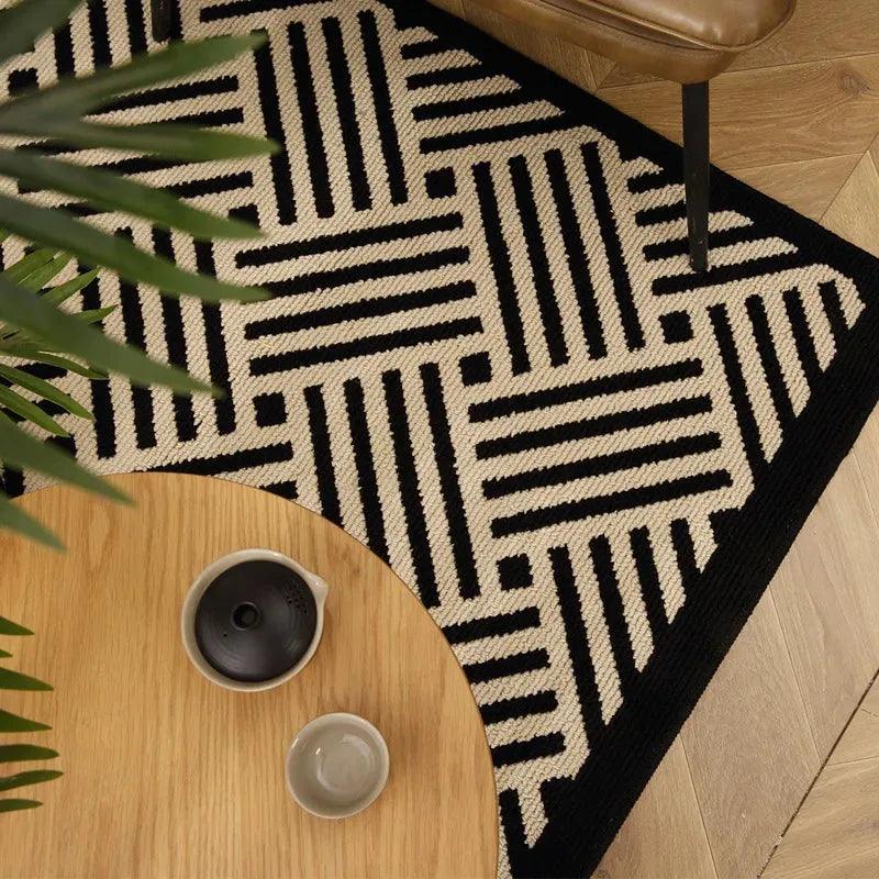 Nordic Style Black White Geometric Bedroom Floor Mat │ Classic Stripe Anti-slip Rug Doormat - Besontique Home