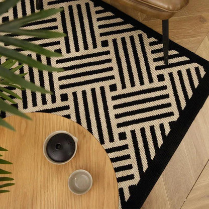 Nordic Style Black White Geometric Bedroom Floor Mat │ Classic Stripe Anti-slip Rug Doormat - Besontique Home
