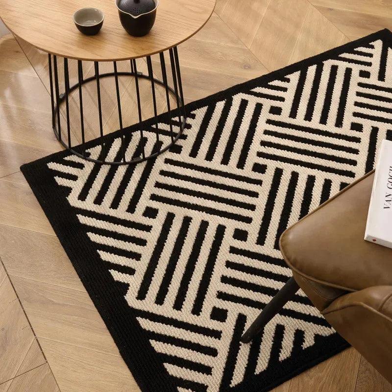 Nordic Style Black White Geometric Bedroom Floor Mat │ Classic Stripe Anti-slip Rug Doormat - Besontique Home