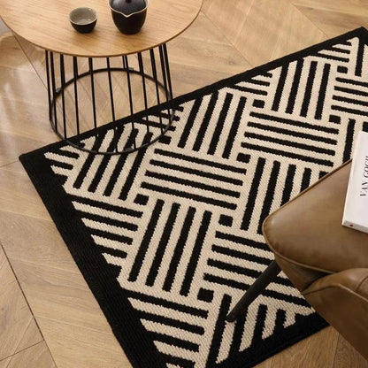 Nordic Style Black White Geometric Bedroom Floor Mat │ Classic Stripe Anti-slip Rug Doormat - Besontique Home