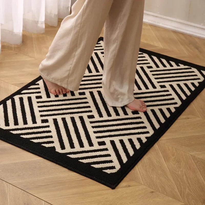 Nordic Style Black White Geometric Bedroom Floor Mat │ Classic Stripe Anti-slip Rug Doormat - Besontique Home