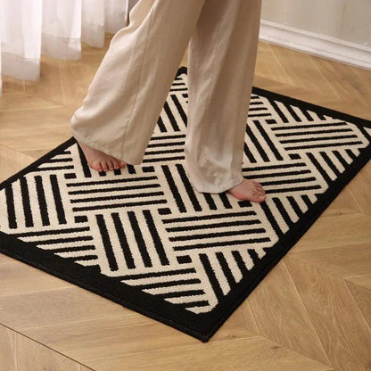 Nordic Style Black White Geometric Bedroom Floor Mat │ Classic Stripe Anti-slip Rug Doormat - Besontique Home