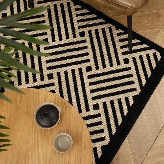 Nordic Style Black White Geometric Bedroom Floor Mat │ Classic Stripe Anti-slip Rug Doormat - Besontique Home