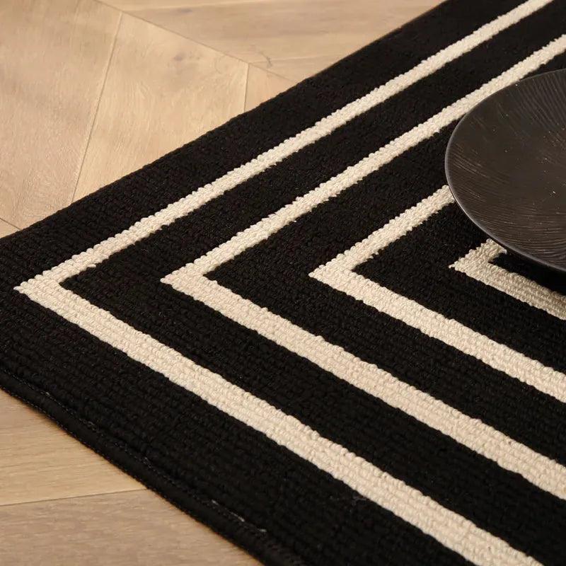 Nordic Style Black White Geometric Bedroom Floor Mat │ Classic Stripe Anti-slip Rug Doormat - Besontique Home