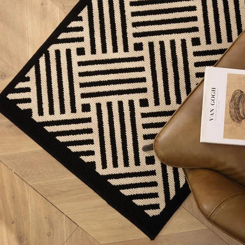 Nordic Style Black White Geometric Bedroom Floor Mat │ Classic Stripe Anti-slip Rug Doormat - Besontique Home