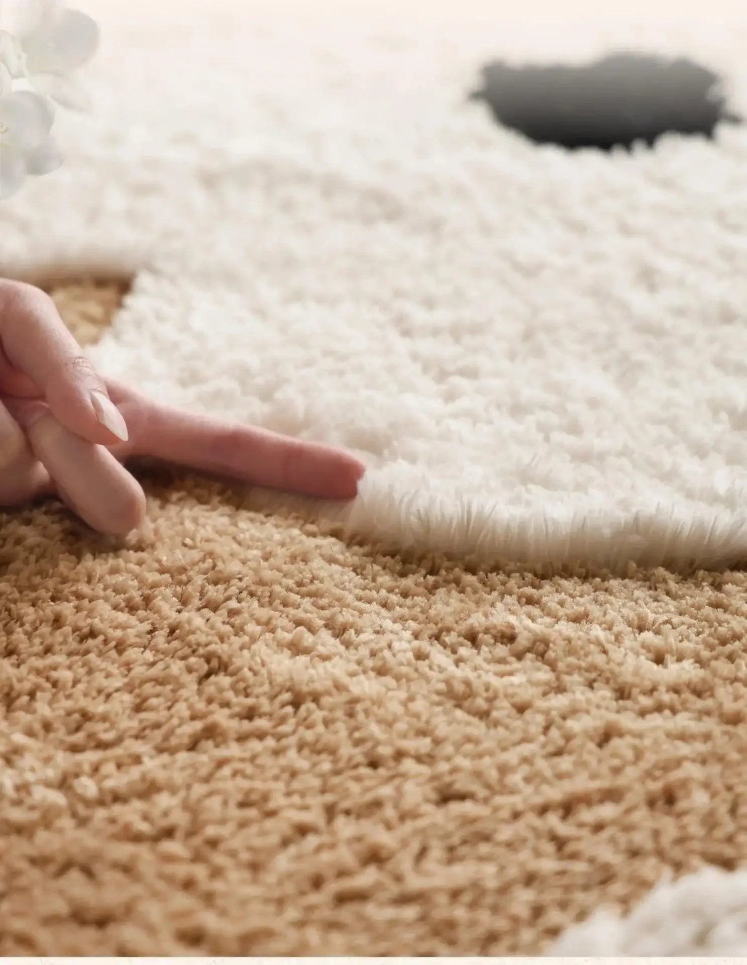 Nordic style Floral Flocked Round Rug │ Fluffy Area Bedroom Bedside Anti-Slip Carpet - Besontique Home