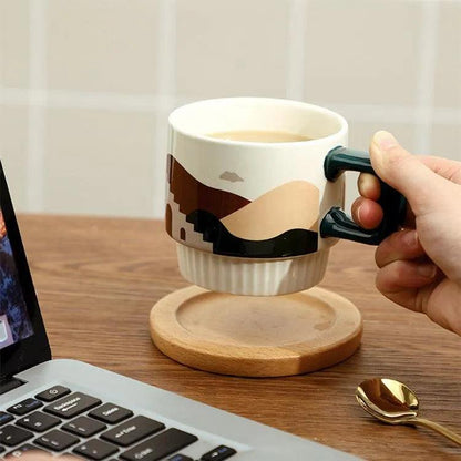 Nordic Unique Design Printed Ceramic Coffee Mug Cup with gold spoon │ Aesthetic Decorative Kitchenware - Besontique Home