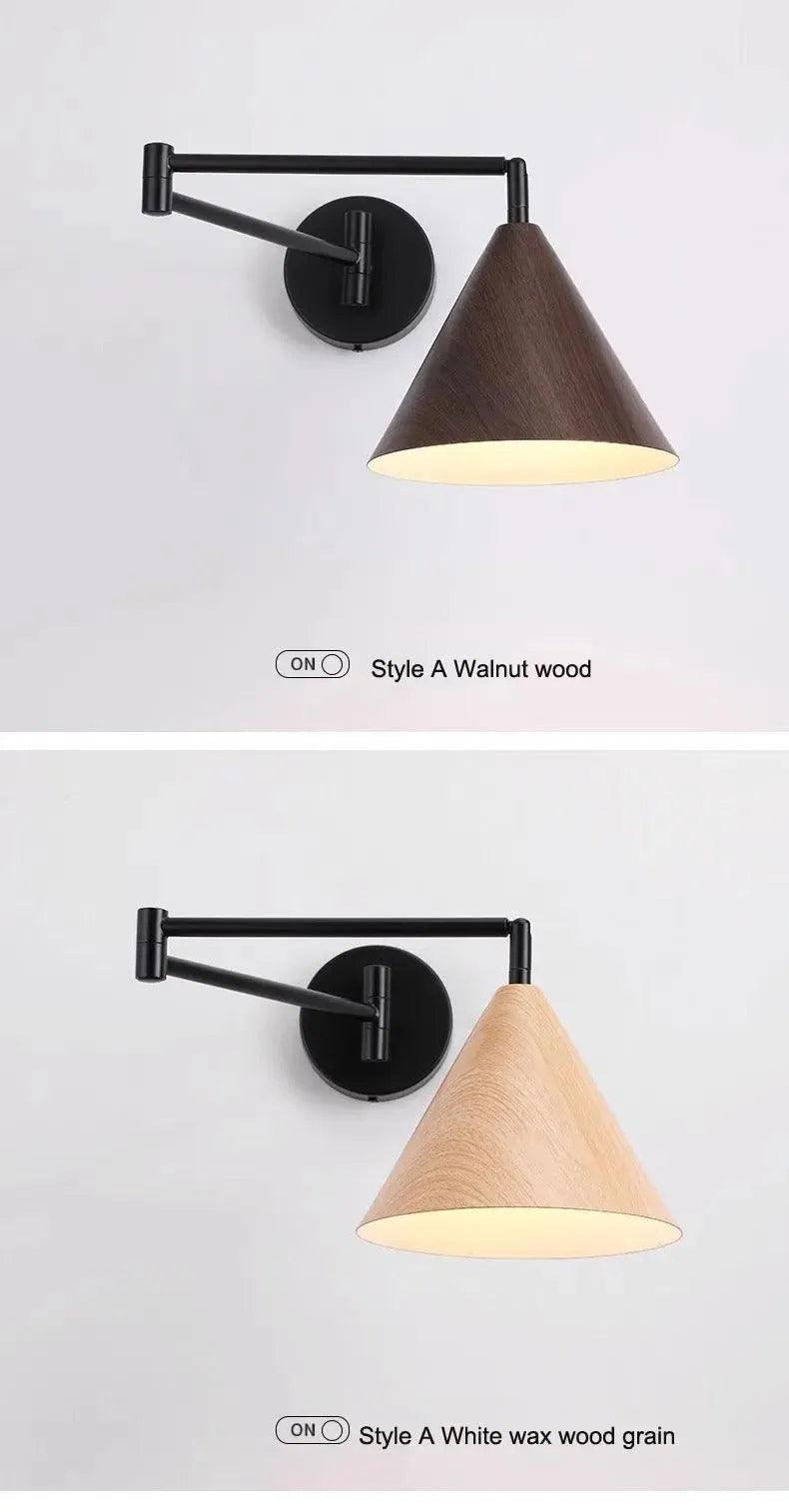 Nordic Wood Grain Wall Lighting Lamp │ Modern Retro Retractable Foldable Bedside Wall Mounted Light - Besontique Home