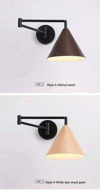 Nordic Wood Grain Wall Lighting Lamp │ Modern Retro Retractable Foldable Bedside Wall Mounted Light - Besontique Home