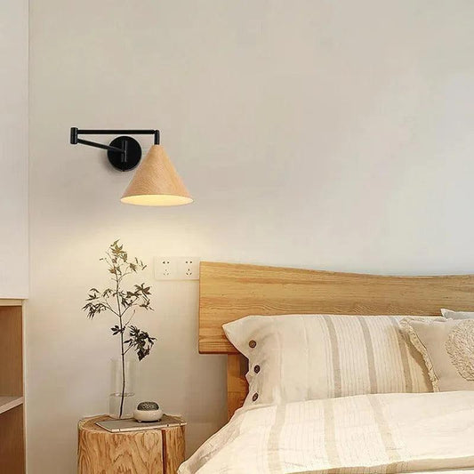 Nordic Wood Grain Wall Lighting Lamp │ Modern Retro Retractable Foldable Bedside Wall Mounted Light - Besontique Home