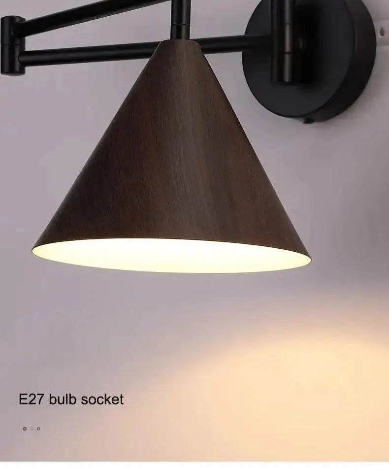 Nordic Wood Grain Wall Lighting Lamp │ Modern Retro Retractable Foldable Bedside Wall Mounted Light - Besontique Home
