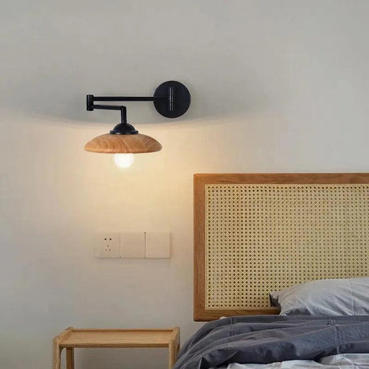 Nordic Wood Grain Wall Lighting Lamp │ Modern Retro Retractable Foldable Bedside Wall Mounted Light - Besontique Home