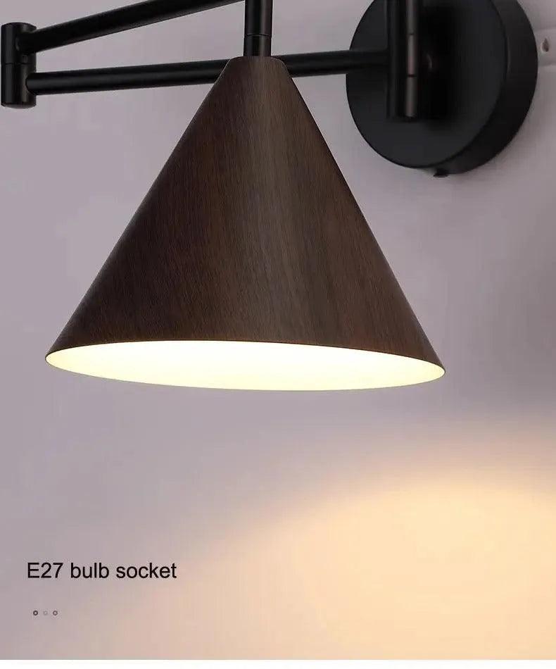 Nordic Wood Grain Wall Lighting Lamp │ Modern Retro Retractable Foldable Bedside Wall Mounted Light - Besontique Home