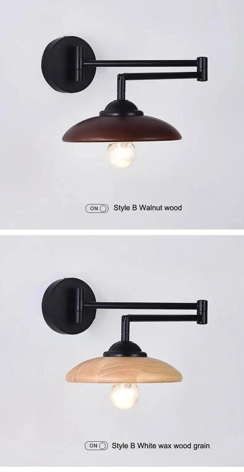 Nordic Wood Grain Wall Lighting Lamp │ Modern Retro Retractable Foldable Bedside Wall Mounted Light - Besontique Home
