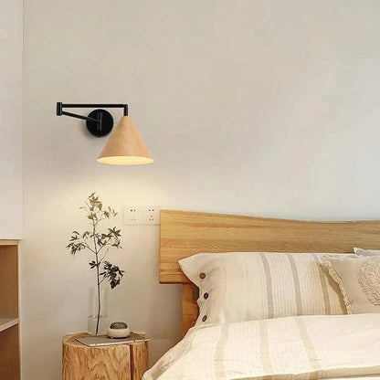 Nordic Wood Grain Wall Lighting Lamp │ Modern Retro Retractable Foldable Bedside Wall Mounted Light - Besontique Home