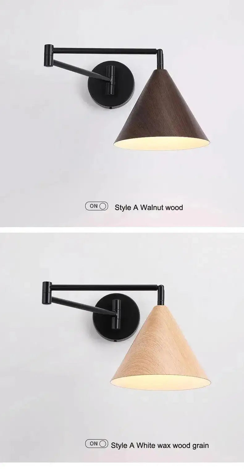 Nordic Wood Grain Wall Lighting Lamp │ Modern Retro Retractable Foldable Bedside Wall Mounted Light - Besontique Home