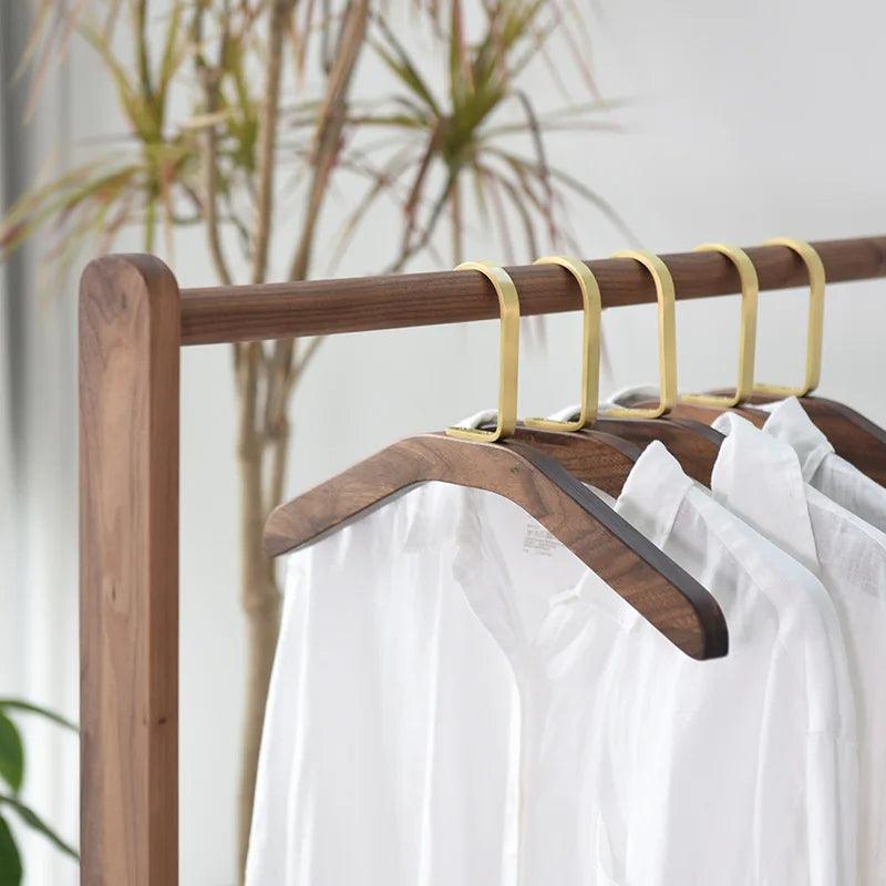 Premium Wood Gold Metal Hook Coat Clothes Hanger │ Modern Retro Wooden Wardrobe Clothing Organizer - Besontique Home