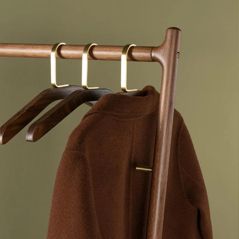 Premium Wood Gold Metal Hook Coat Clothes Hanger │ Modern Retro Wooden Wardrobe Clothing Organizer - Besontique Home