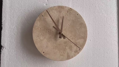 Travertine Marble Wall Decor Clock with LED Light │ Modern Minimal Natural Stone Decorative Clock