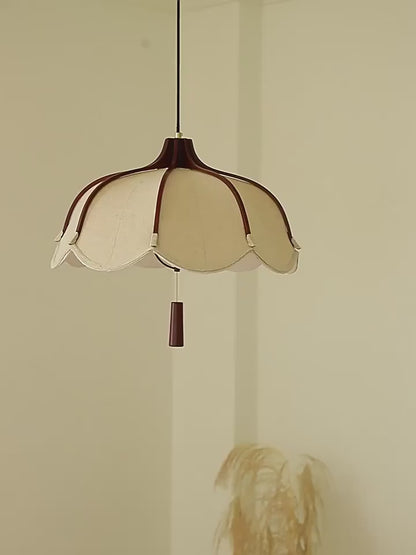 Wood Fabric Linen Pendant Ceiling Light │ Modern Retro style Bedroom Hanging Lamp