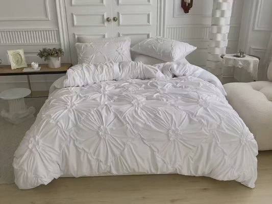 High End Three-dimensional Pinch Pleated Bedding Set │ Modern Boho Quilt Bed Duvet cover Pillow case Besontique Home Decor Bedroom